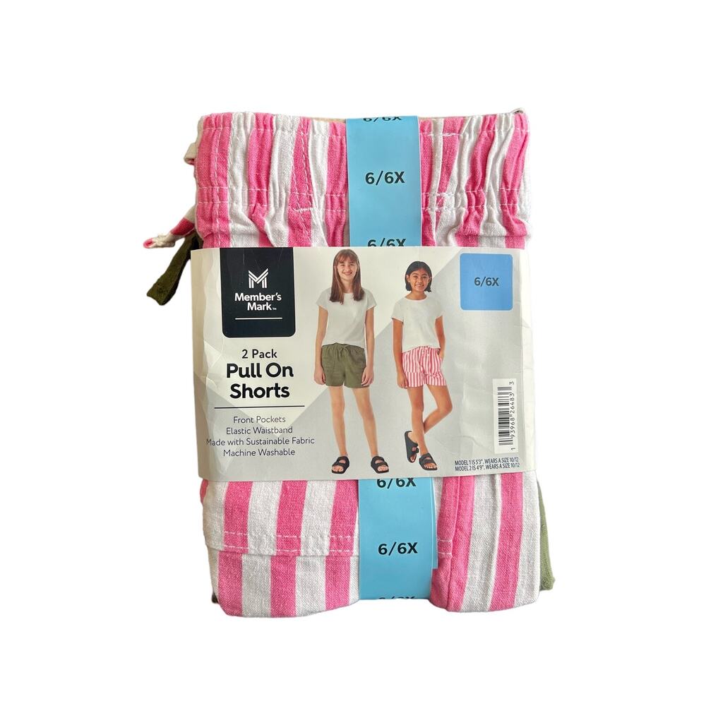 Member's Mark Girl's 2-Pack Elastic Waistband Shorts Sea Turtle/Pink Size 4/5
